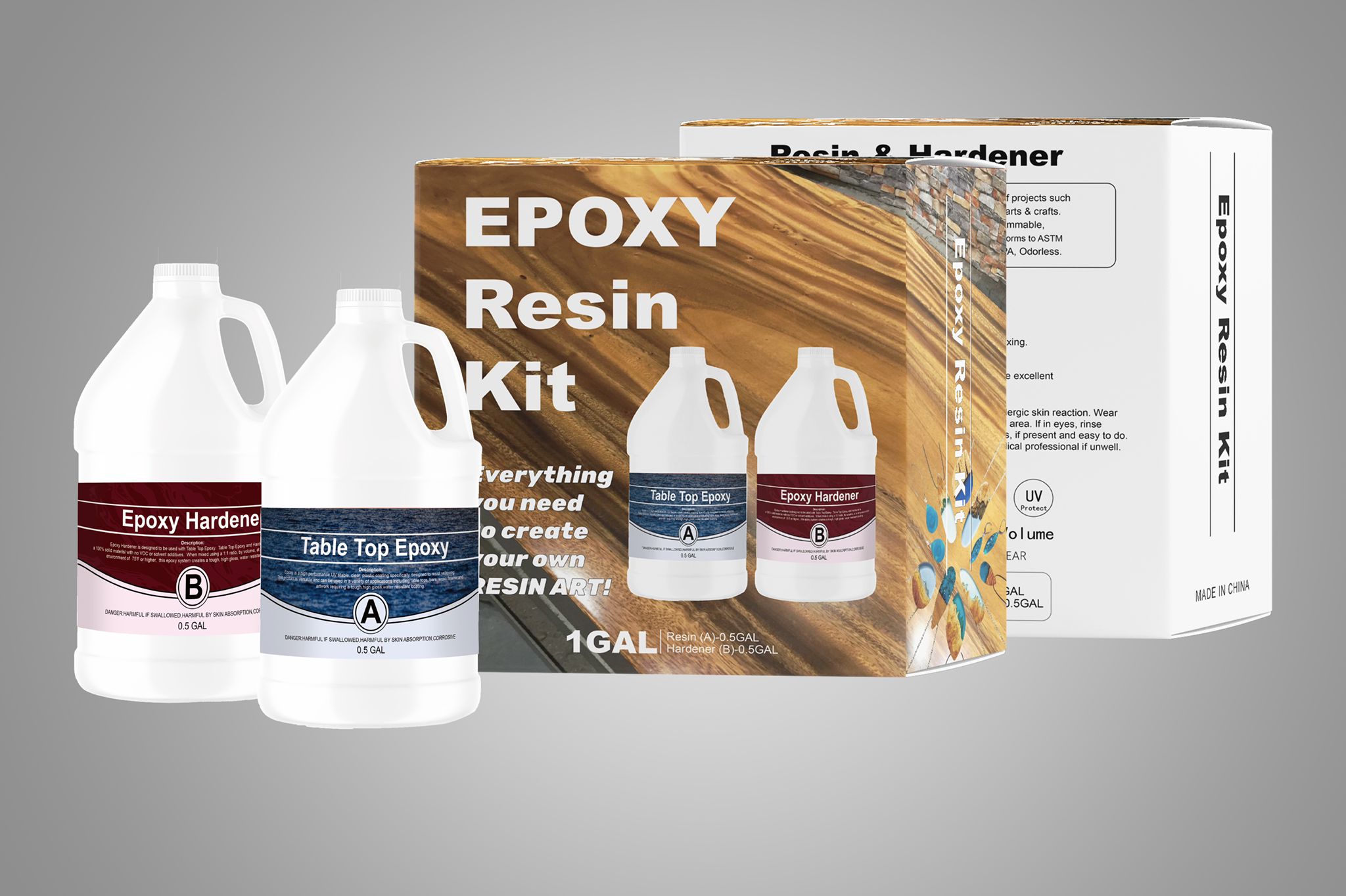 Table Top Epoxy Resin 1 Gallon Kit (1/2 gallon Part A + 1/2 gallon Part B)